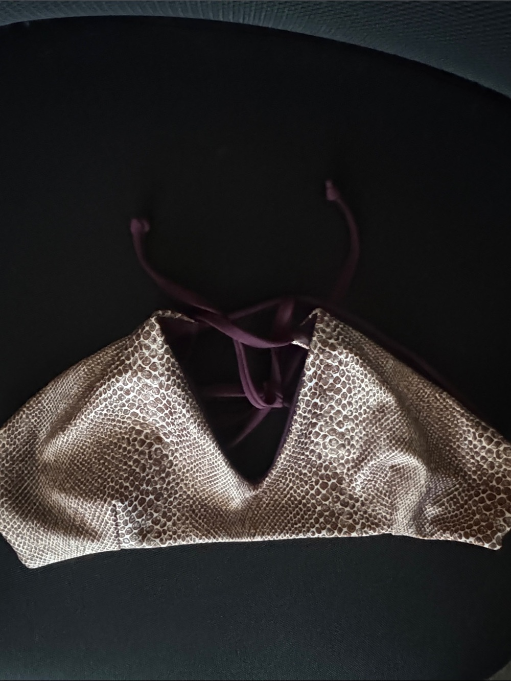 Metallic Snake-Print Triangle Bikini Top - Gold